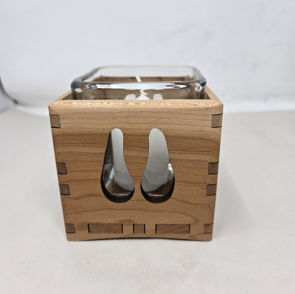 Wood You Tell Me Inc Cherry Wood Ram On Hill Cut Out Glass Insert Candle Holder - Picture 2 of 10